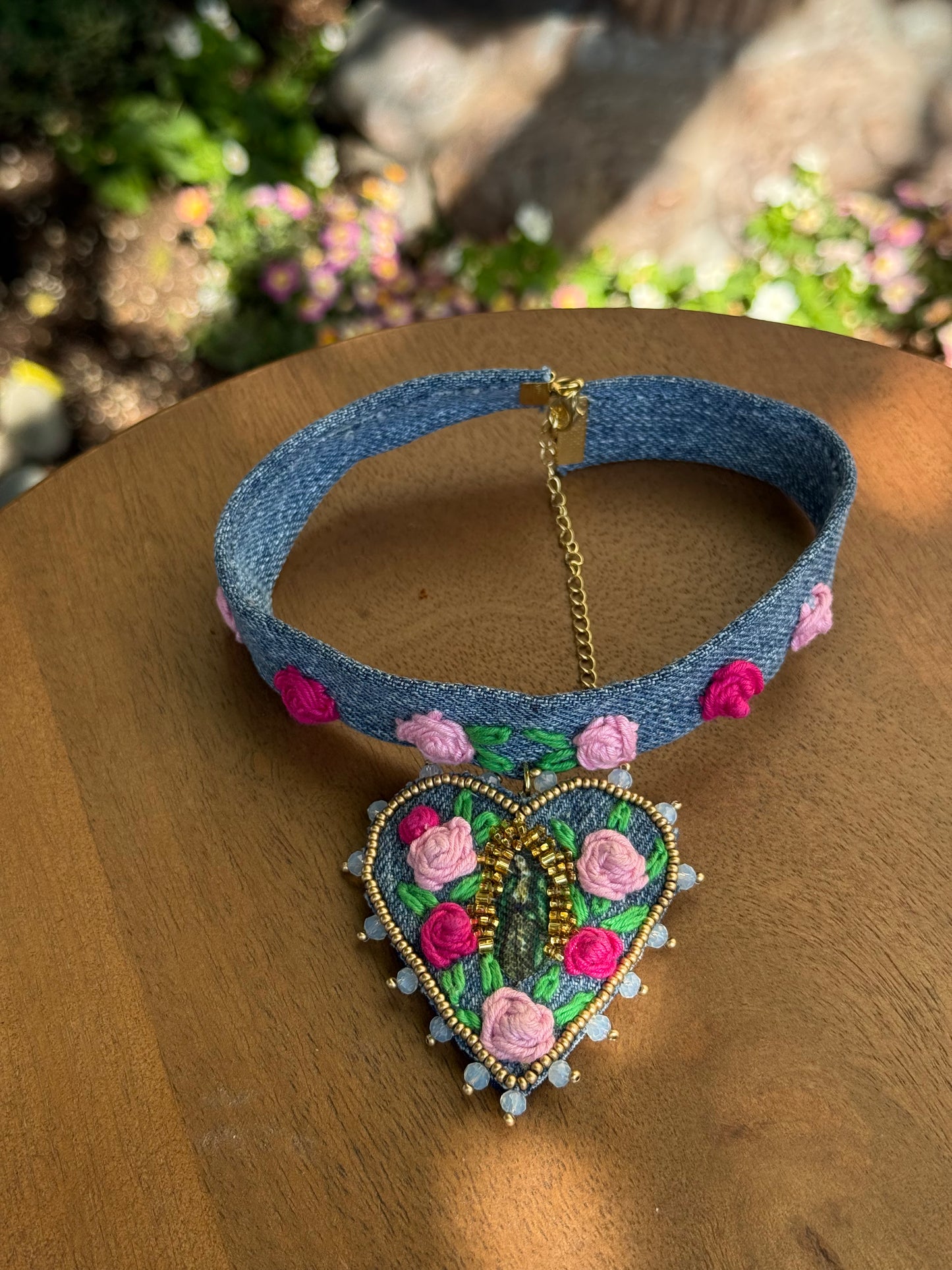 Virgencita denim choker