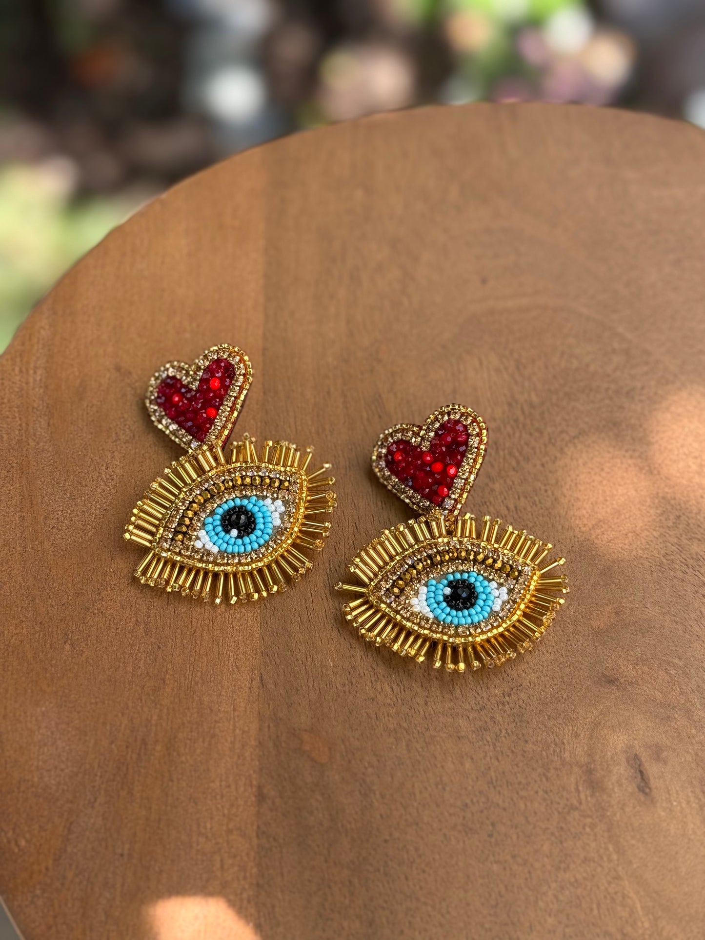 eyes with red hearts earrings