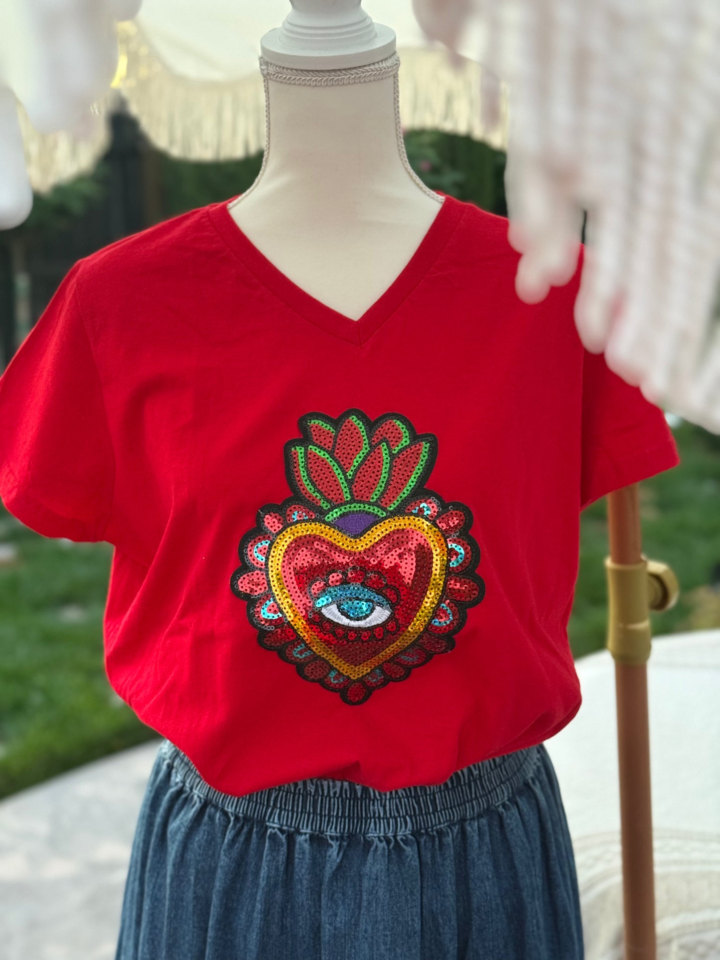 red top with heart