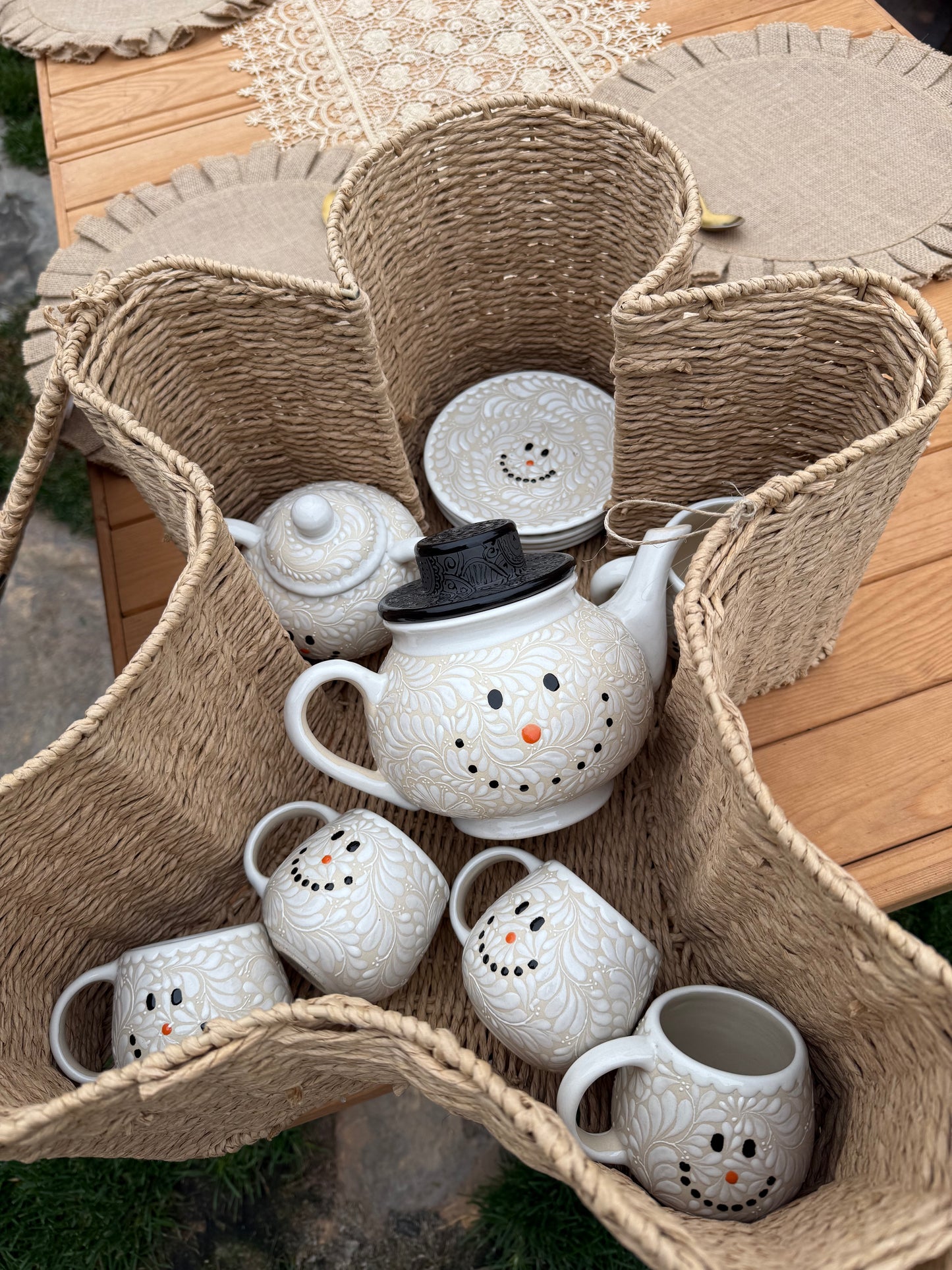 snow man tea set