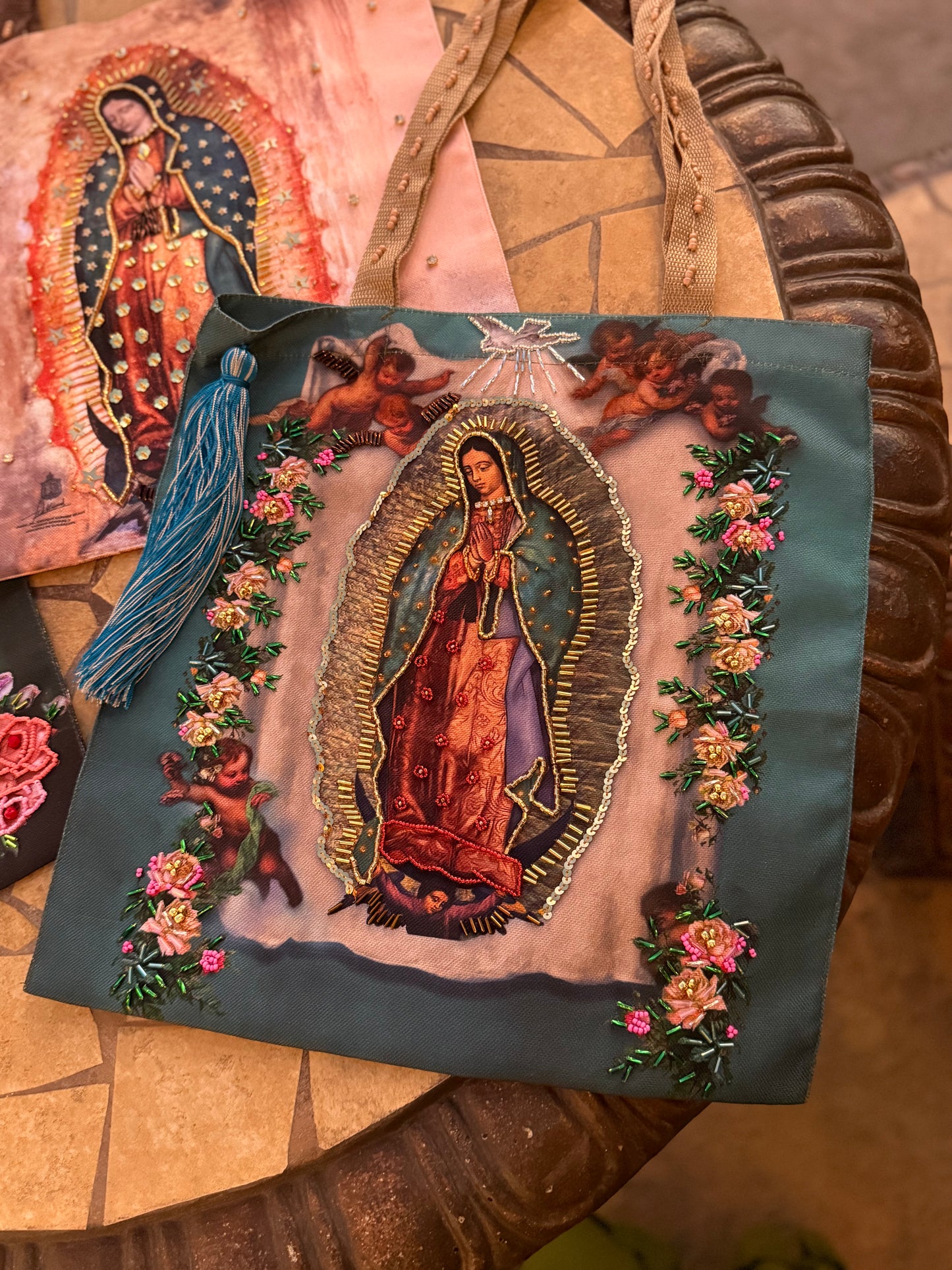virgencita tote bag (turqueza)