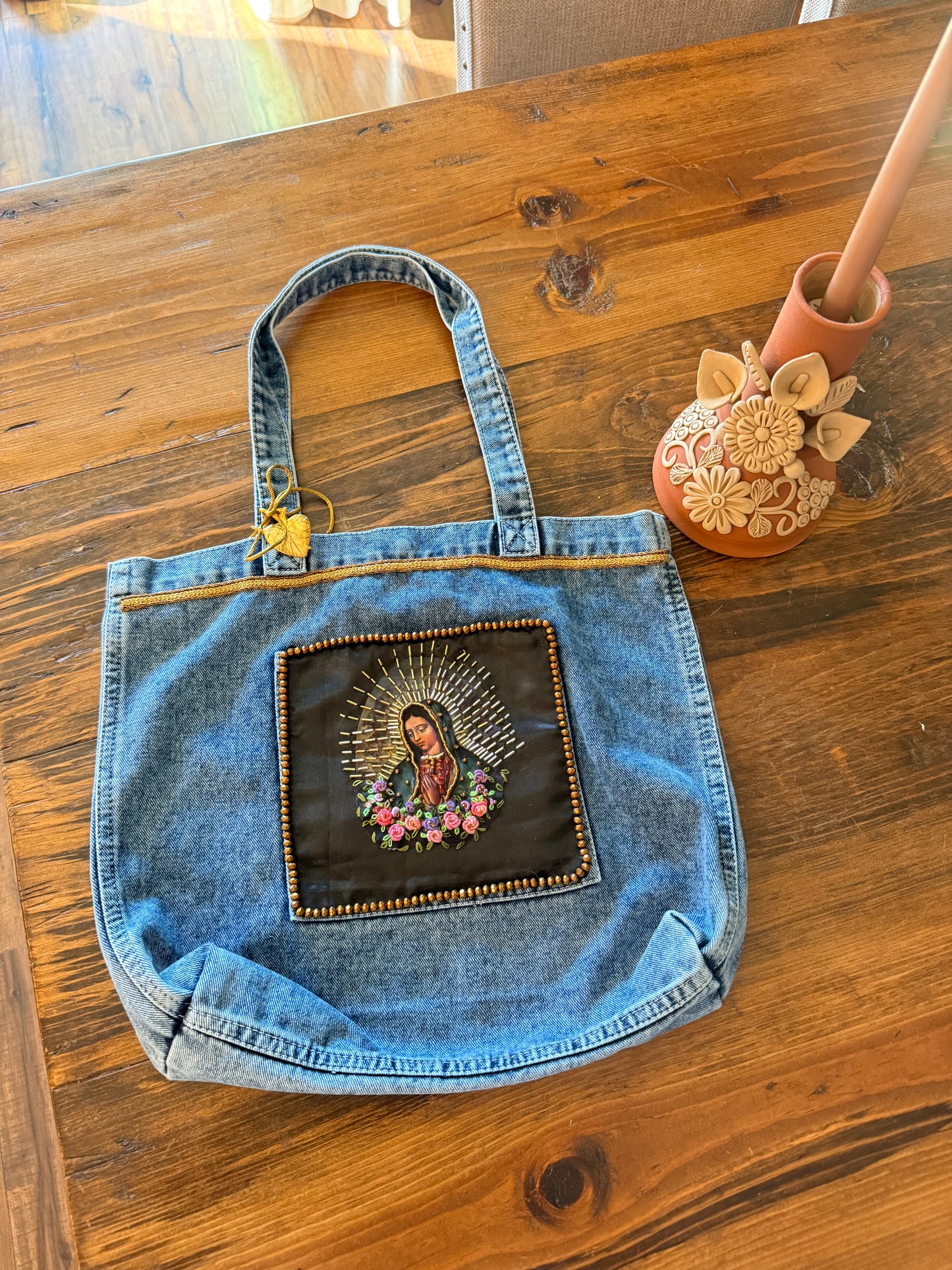 denim virgencita tote bag #2