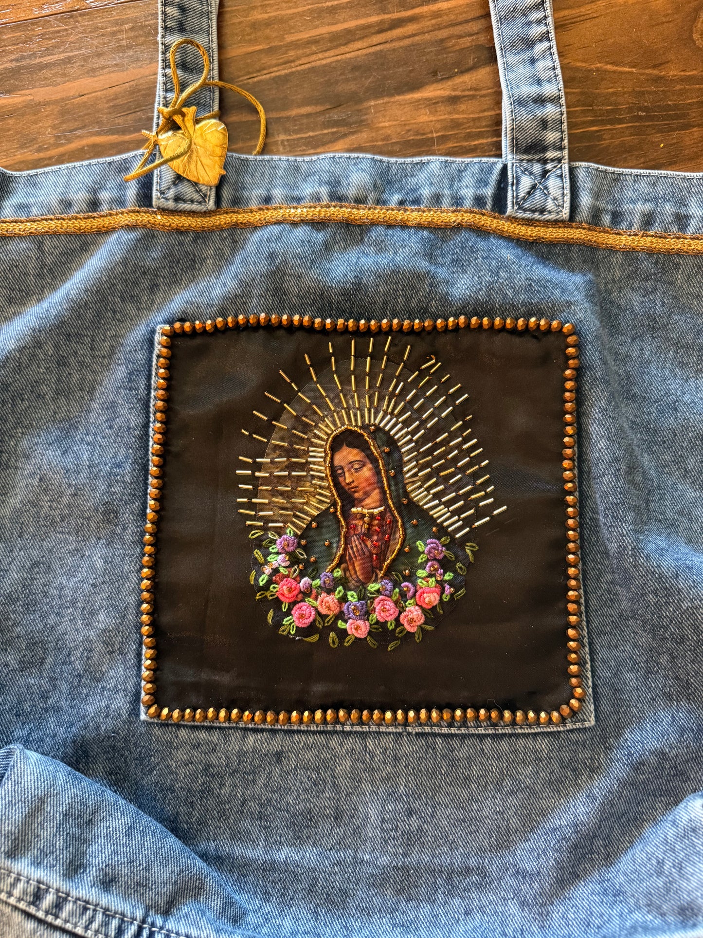 denim virgencita tote bag #2