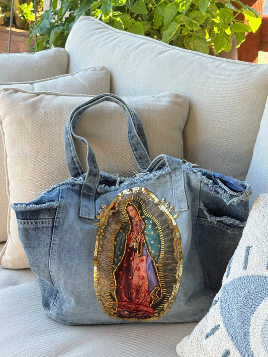 denim virgencita bag