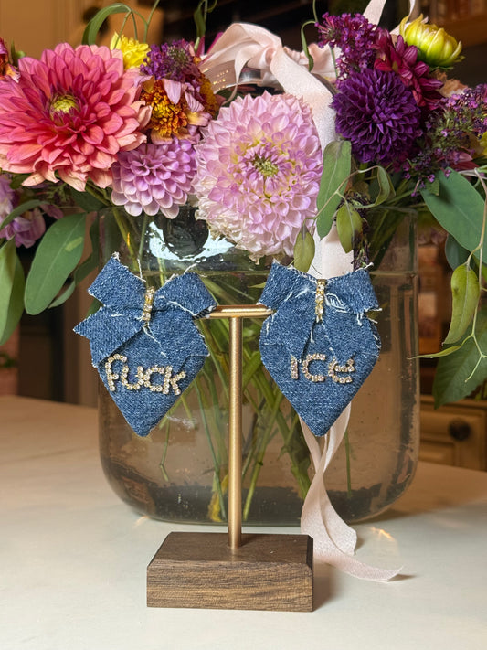 f ice denim earrings