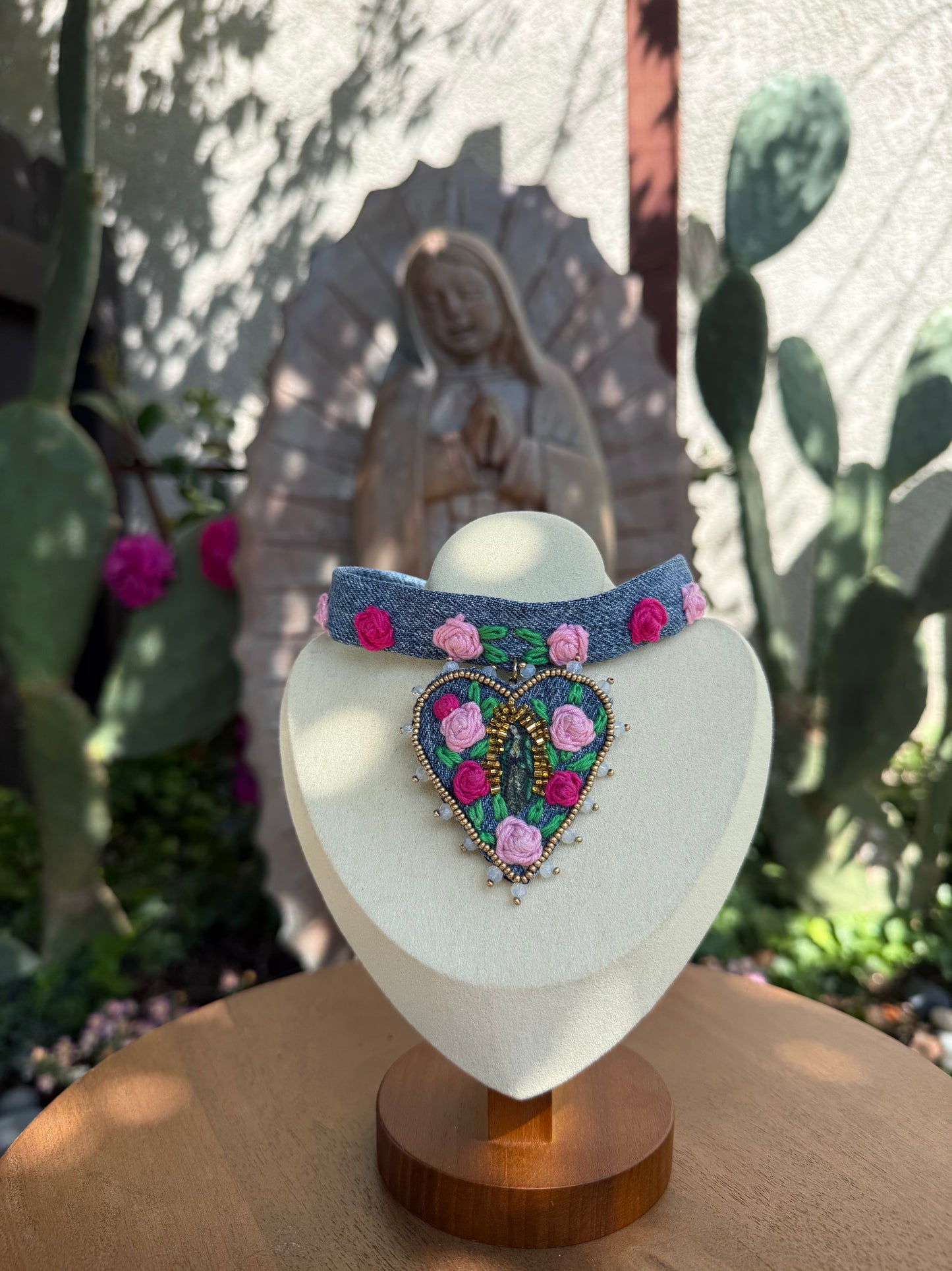 Virgencita denim choker