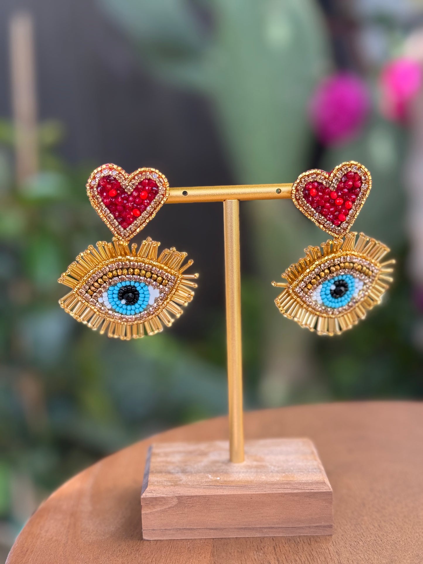 eyes with red hearts earrings
